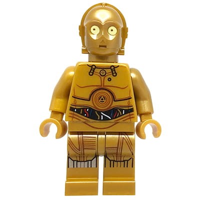 Minifigurka LEGO Star Wars C-3PO w kolorze złotym.