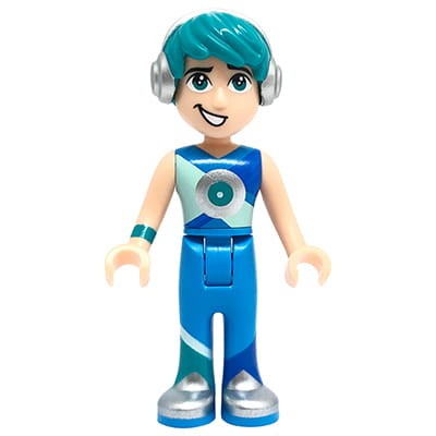 Mini figurka LEGO Movie / Przygoda Tempo w niebieskim (dark azure) kombinezonie, zielone włosy, słuchawki