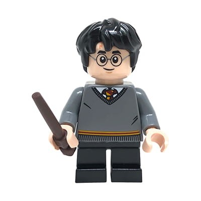 Mini figurka LEGO Harry Potter w ciemnoszarym swetrze i w krawacie.