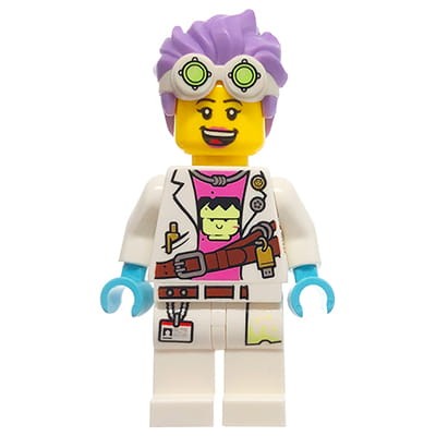 Mini figurka LEGO Hidden Side kobieta / szalony naukowiec / pracownik laboratorium J.B. Watt w białym fartuchu laboratoryjnym