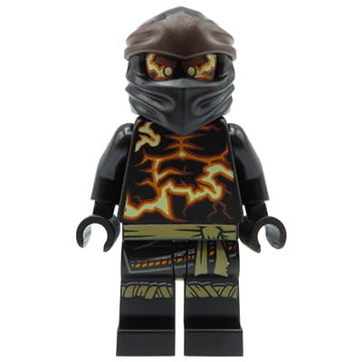 LEGO Ninjago Legacy - minifigurka ninja Cole Spinjitzu Burst - czarny kombinezon i maska, nadruk płomieni