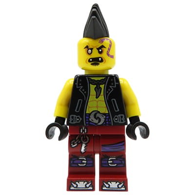 LEGO Ninjago - minifigurka Eyezor / Bandzior, irokez, tatuaż na twarzy, skórzana czarna kamizelka