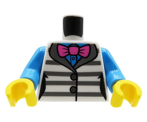 Zum Produkt Torso einer LEGO Minifigur – gestreifte Weste, Hemd und Fliege