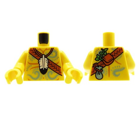 LEGO tors minifigurki - Rozbitek / Szaman / Indianin, goła klata, tatuaże, piórko na szyi, pas z torebką