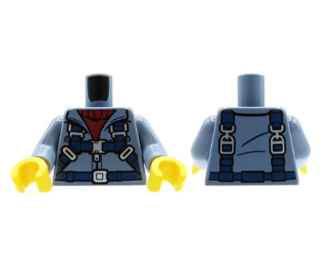 LEGO tors minifigurki - piaskowo-niebieska kurtka z uprzężą, bordowy sweter