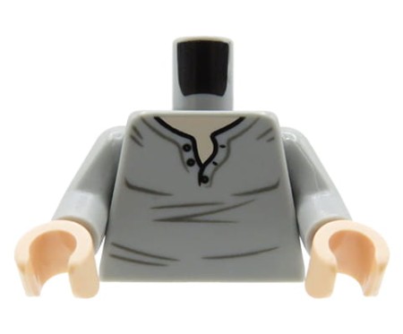 Tors minifigurki LEGO szara bluzka z długim rękawem / longsleeve, rozpięcie na guziki pod szyją