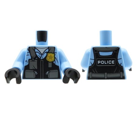 Tors minifigurki LEGO policjant - czarna kamizelka policyjna z odznaką, niebieska koszula