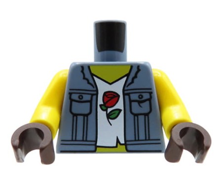 LEGO tors figurki - damski, dżinsowa kamizelka, rękawiczki, koszulka z różą