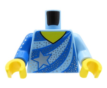 LEGO tors ludzika - damski, niebieska elegancka bluzka z brokatem, dekolt w serek