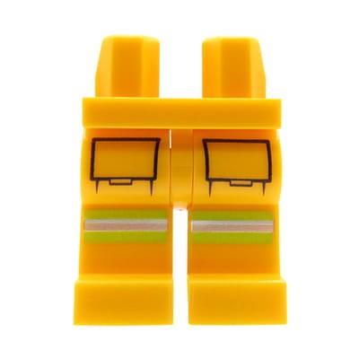 LEGO nogi / nóżki ludzika - pomarańczowe spodnie z kieszeniami i odblaskowymi paskami na kolanach