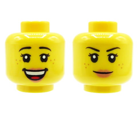 Zum Produkt Kopf einer LEGO Minifigur – weiblich, Lächeln, Sommersprossen