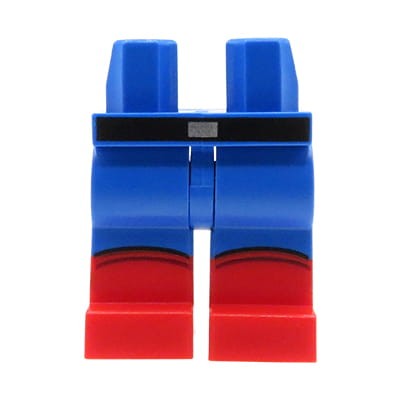 LEGO nogi / nóżki figurki - niebieskie spodnie jeansowe, czarny pasek i czerwone buty kowbojki