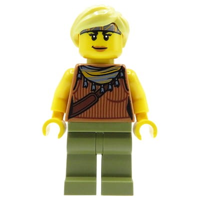 LEGO City - figurka Kobieta / Turystka, chusta, torebka nerka, opaska na czole, blond włosy
