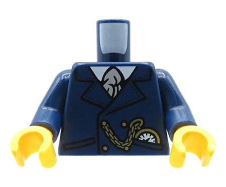 LEGO tors figurki - granatowa marynarka, złoty zegarek w kieszeni, biała koszula, szary krawat