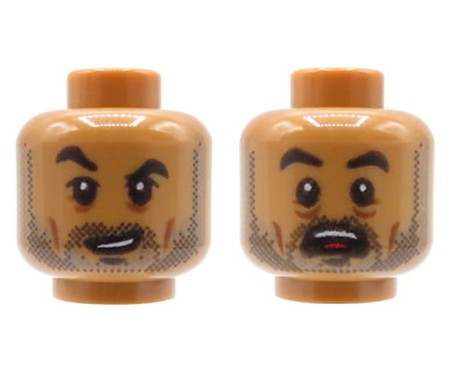 LEGO głowa / główka figurki - mężczyzna, cielista (medium nougat), zarost, dwustronna