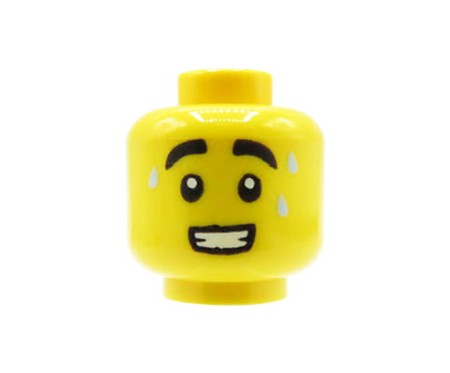 LEGO głowa / główka minifigurki - mężczyzna, uśmiech, krople potu