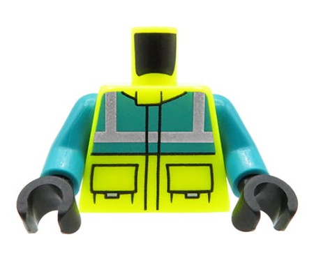 Tors / brzuch ludzika LEGO ratownik medyczny / sanitariusz - zielona jaskrawa kurtka z logiem ratownictwa medycznego na plecach
