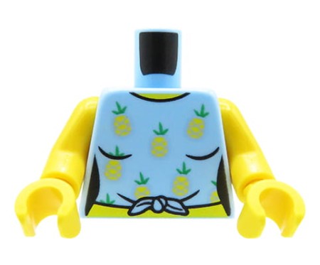 LEGO tors / brzuch figurki - niebieska koszulka w ananasy, bez rękawów,  z wiązaniem na brzuchu