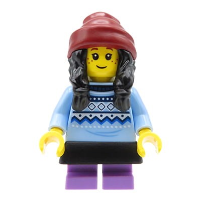 Lego City - minifigurka Dziewczynka / Dziecko, czarne włosy z czapką, niebieski sweter