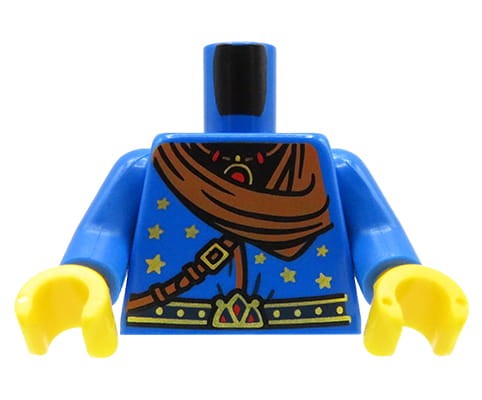 Zum Produkt Torso einer LEGO Minifigur – verziertes Gewand, Schal, Tasche auf dem Rücken