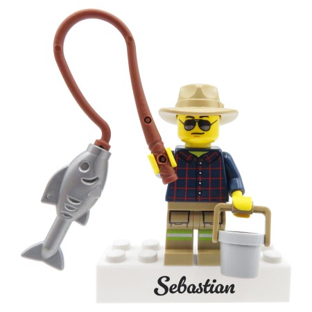 Figurine LEGO® personnalisée pêcheur – cadeau personnalisé pour lui, mari, papa ou amateur de pêche