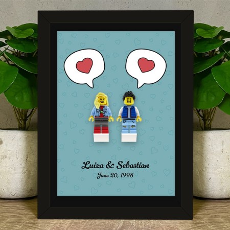 Personalisierte LEGO® Figuren – Paar im Comic-Rahmen – personalisiertes Geschenk zum Valentinstag und Jahrestag