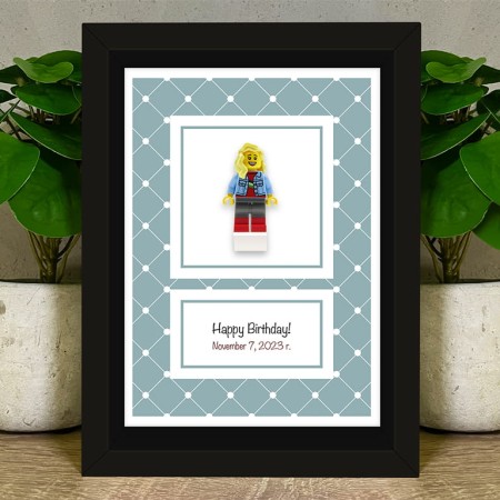 Figurine LEGO® personnalisée dans un cadre pastel – cadeau personnalisé pour lui, elle et fan de LEGO