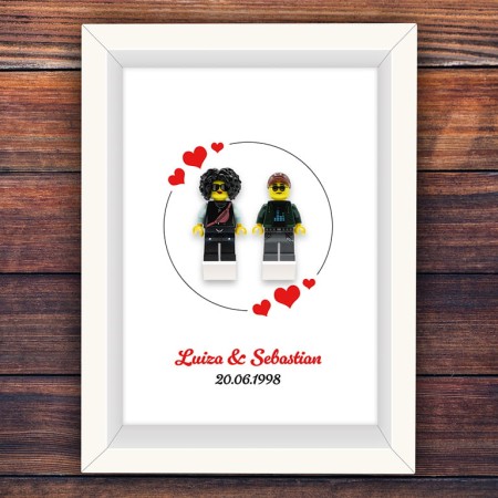 Ramka z figurkami Pary z części LEGO - Personalizowany prezent na Walentynki i rocznicę dla pary, chłopaka i dziewczyny