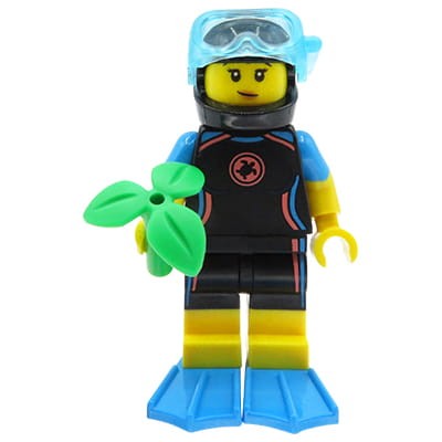 Minifigurka LEGO series 20 Minifigures - kobieta Nurek, płetwy, roślinka.