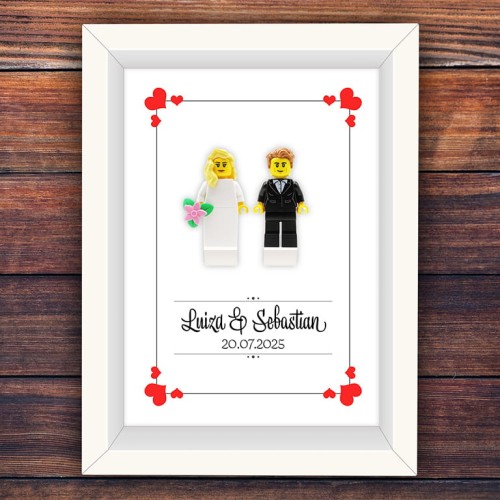Accéder au produit Jeunes mariés – figurines personnalisées à partir de pièces LEGO® – Cadre de mariage