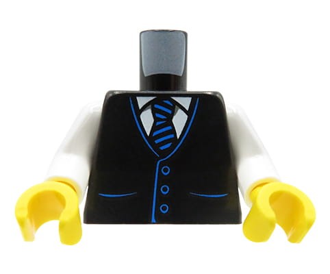 Zum Produkt Torso einer LEGO Minifigur – schwarze Weste, weißes Hemd, Krawatte