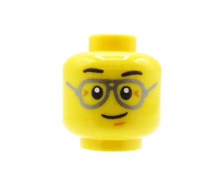 Głowa minifigurki LEGO, mężczyzna, okulary, uśmiech