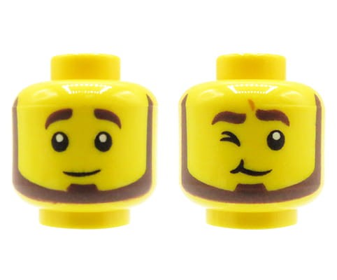 Zum Produkt Kopf einer LEGO Minifigur – Mann, dunkelbrauner Bart, doppelseitig
