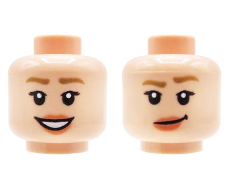Głowa minifigurki LEGO w kolorze jasnym cielistym (light nougat), kobieta, dwustronna (szeroki uśmiech / uśmieszek)