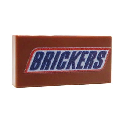 Custom LEGO - Baton / Batonik Brickers - customowy nadruk od Extra Extra Bricks na płytce LEGO® (kolor brązowy, rozmiar 1x2)