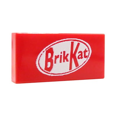 Custom LEGO - Baton / Batonik Brik Kat - customowy nadruk od Extra Extra Bricks na płytce LEGO® (kolor czerwony, rozmiar 1x2)