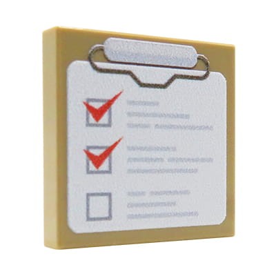 Custom LEGO - Podkładka do pisania / Clipboard z listą zadań -  customowy nadruk od Extra Extra Bricks na płytce LEGO® (kolor ciemnopiaskowy, rozmiar 2x2)