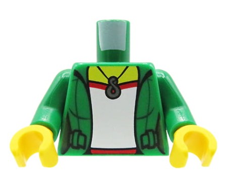 Torse de figurine LEGO - veste verte, chemise blanche, collier