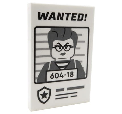 Ogłoszenie LEGO "Poszukiwana / Poszukiwany" - nadruk na płytce białej 2x3
