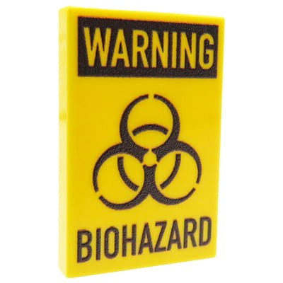 Custom LEGO - Tablica ostrzegawcza Warning Biohazard - customowy  nadruk od Extra Extra Bricks na płytce LEGO®, żółtej 2x3