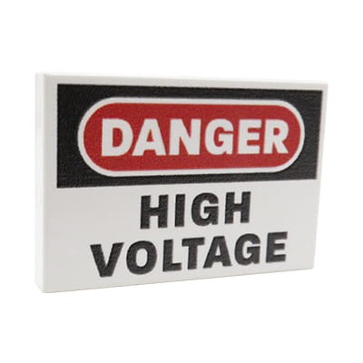 Custom LEGO - Tablica ostrzegawcza Danger - High voltage - customowy nadruk na białe płytce LEGO®, 2x3, od Extra Extra Bricks