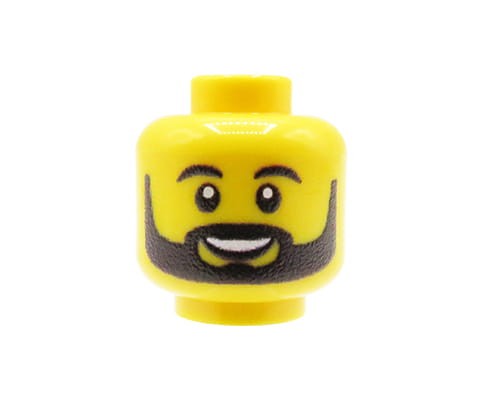Accéder au produit Tête de figurine (masculine, barbe noire, jaune) – Custom impression sur tête LEGO®