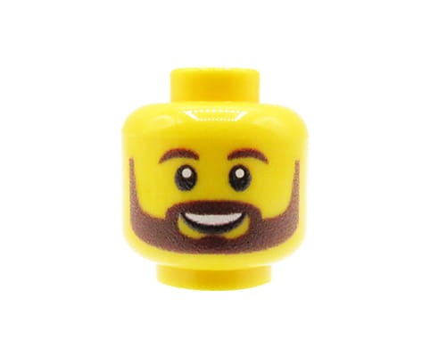 Zum Produkt Minifiguren-Kopf (männlich, brauner Bart, gelb) – Custom Druck auf LEGO® Kopf