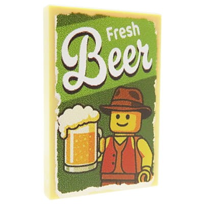 Custom LEGO – Fresh Beer Plakat – mit personalisiertem Druck auf hellbeiger 2x3 LEGO® Fliese von Extra Extra Bricks
