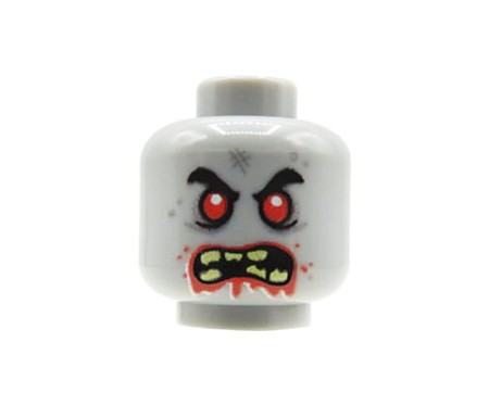 Główka LEGO custom zombie, wściekła, mężczyzna, wystające zęby i krew dookoła ust – customowy nadruk UV od Extra Extra Bricks