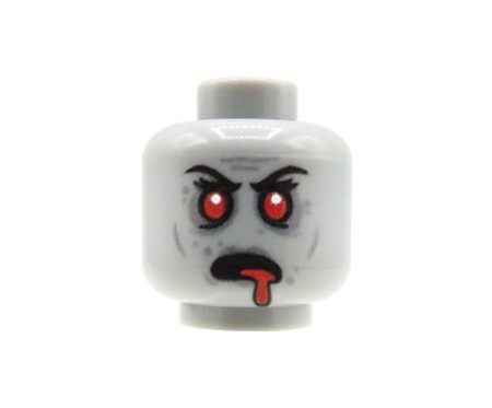 Główka LEGO custom zombie / zombiak, groźna mina, krew wyciekająca z ust - customowy nadruk UV od Extra Extra Bricks