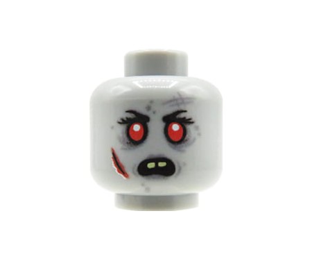 Custom LEGO Minifigurenkopf – Zombie, Frau mit Narbe an der Wange und offenem Mund – mit personalisiertem Druck von Extra Extra Bricks