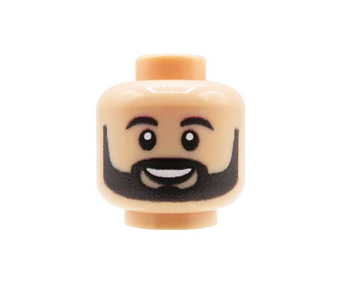 Zum Produkt Minifiguren-Kopf (Mann, Schwarzer Bart, Hautfarbe) – Custom Druck auf LEGO® Kopf