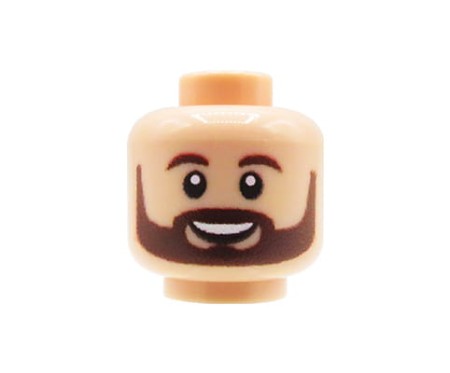 Custom LEGO Minifigurenkopf – Mann mit braunem Bart, hell-hautfarben – mit personalisiertem Druck von Extra Extra Bricks