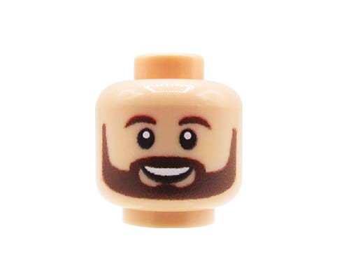 Accéder au produit Tête de figurine (Homme, Barbe brune, Couleur chair) – Custom impression sur tête LEGO®